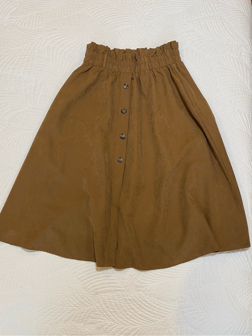 SHEIN Brown Button-Front Elastic Waist Skater Skirt